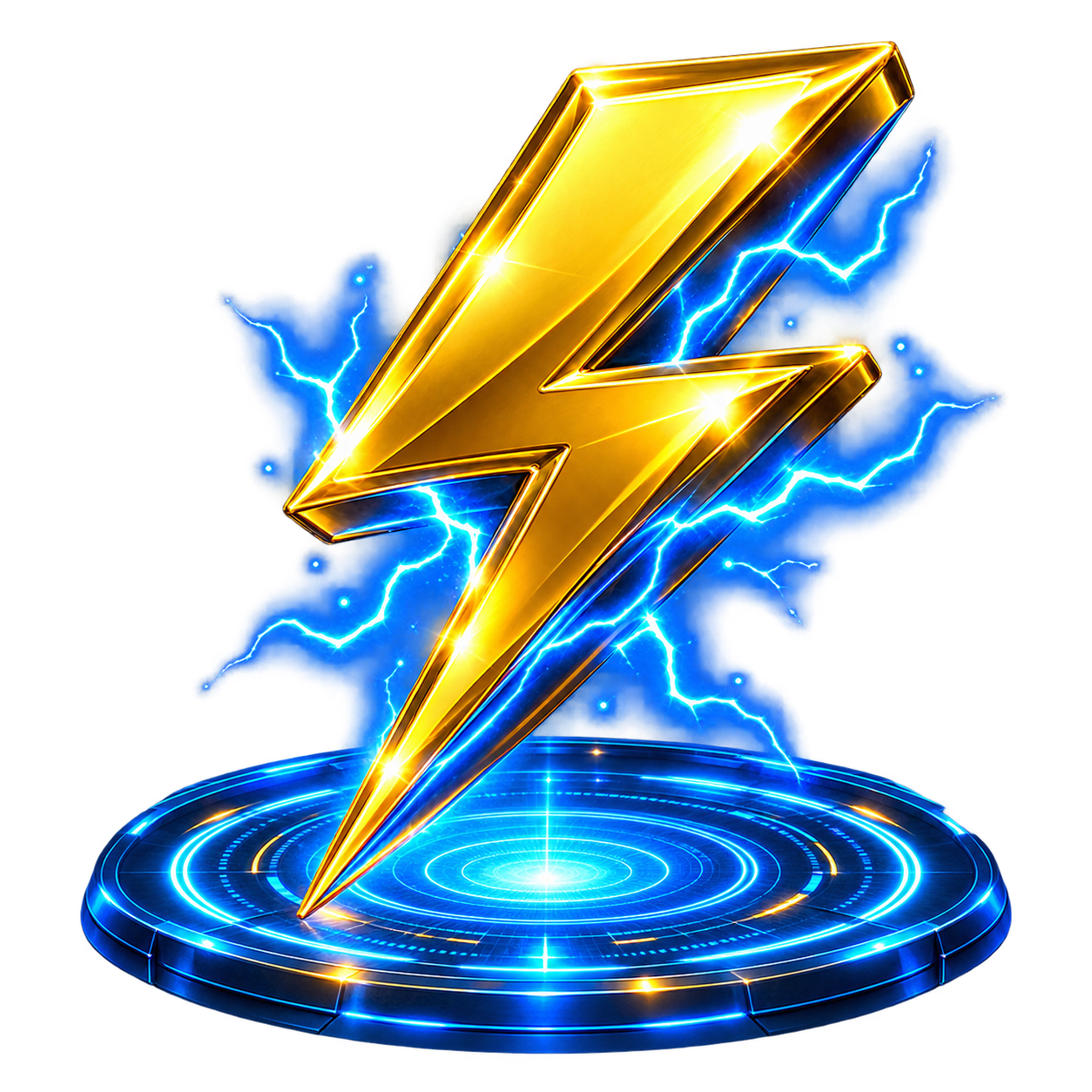 Golden lightning bolt on a glowing blue portal