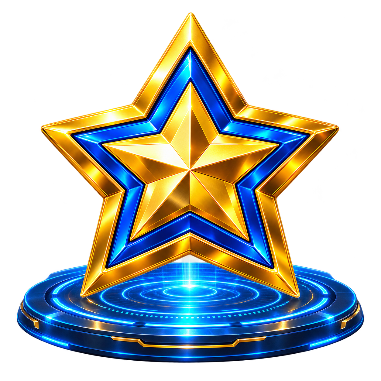 Golden star on a glowing blue portal