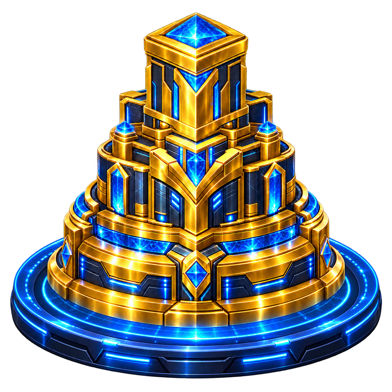 Golden tower on a glowing blue portal